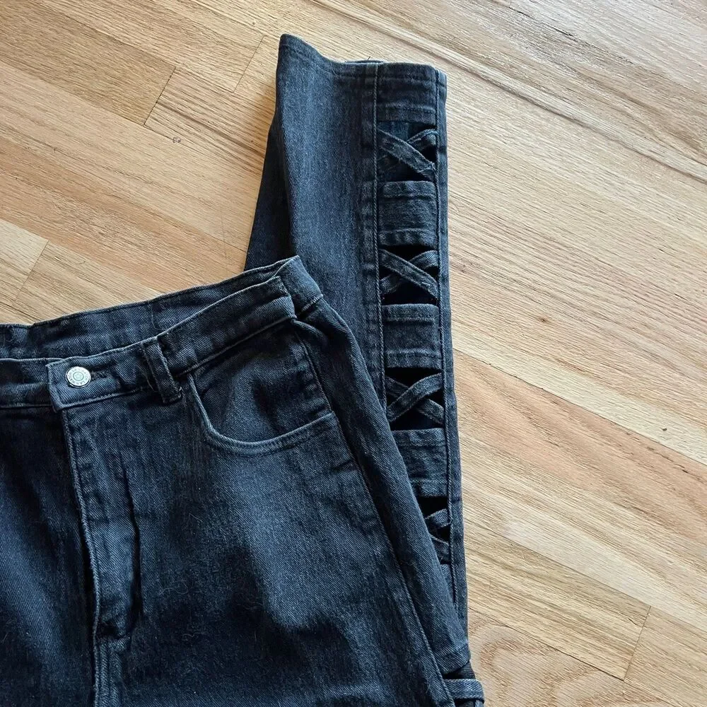 vintage‎ 90s criss cross side lace vintage black jeans Watch LA size 19/20 USA